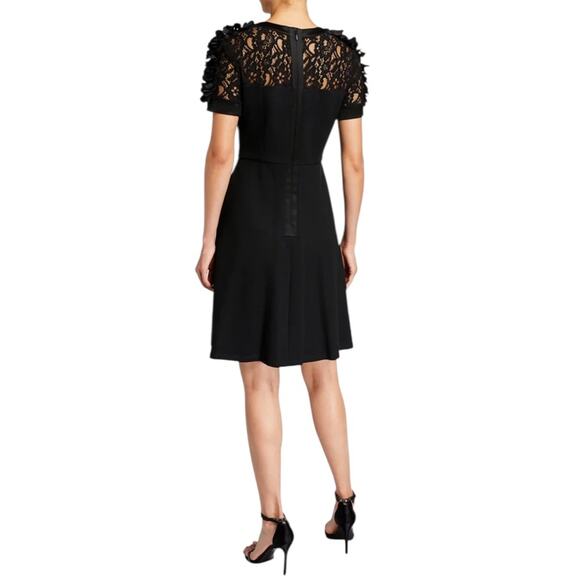 NWOT Shani Black Floral Applique Fit & Flare Crepe Dress – Sz 6 - Picture 2 of 9